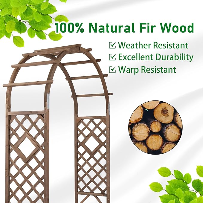 VINGLI Wooden Garden Arbor, Wedding Arch, 7ft Arch Backdrop Stand for Ceremony, Wood Trellis for Plant Climbing, Christmas Decor Pergola for Garden Backyard, Lawn
