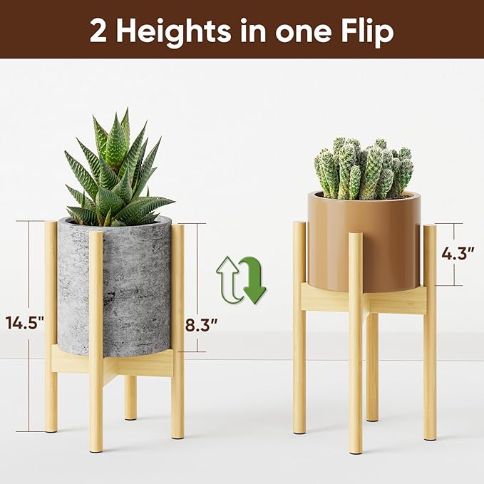 MUDEELA Adjustable Plant Stand Indoor, Bamboo Plant Stand 8 to 12 Inches, Single Floor Plant Stand for Indoor Plants, Bamboo Natural Planter Stand for Indoor Plants, Pot Plant Not Included