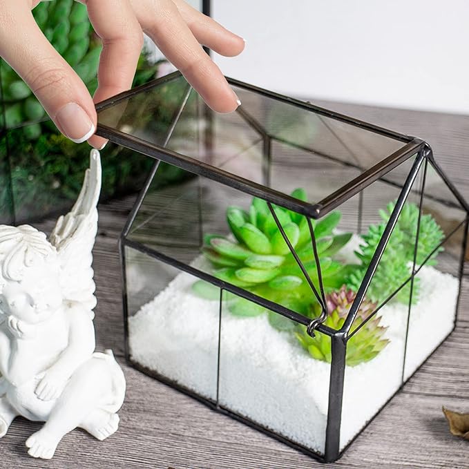 Ferrisland Glass Plant Terrarium Container Wardian Case Indoor Small Succulent Terrarium Planter w/Door for Tabletop Decor DIY - 5.0"x4.3"x4.3"
