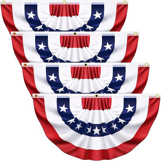 3x6 Ft 4 Pack American Pleated Bunting Fan Flags, Patriotic Half Fan Banner American Flag Decoration Bunting for Outside Red White and Blue Decor Independence Day Memorial Day 4th of july Decorations