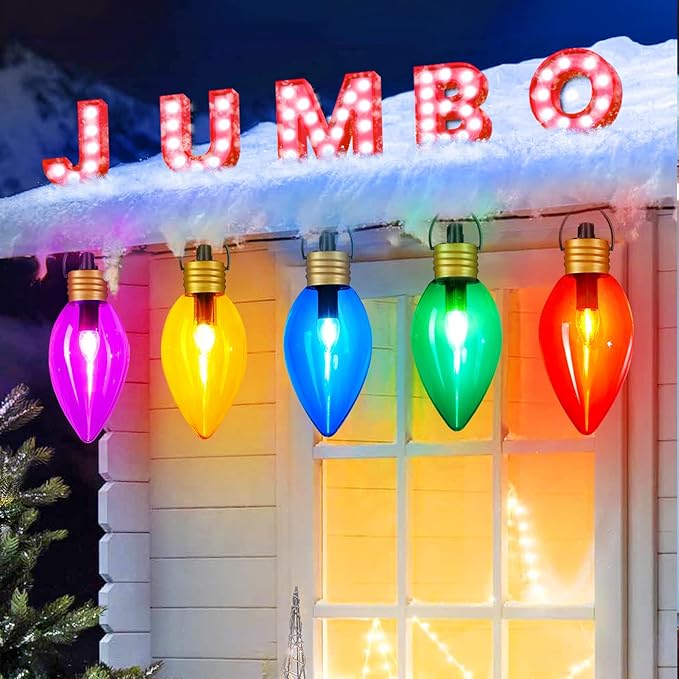 11Feet 5 LED Super Jumbo Christmas String Lights or Pathway Marker Lights, Outdoor Xmas Decorations- Jumbo C9 Hanging Lights Waterproof Lawn Dec for Holiday Home Tree Roof Yard Garden, Multicolor