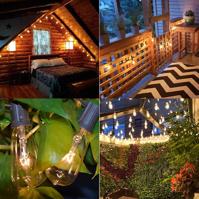GOOTHY 20Ft Outdoor String Lights with 22 Edison Bulbs(2 Spare), 7W E17 Intremediate Base ST40 Vintage Outdoor Patio Lights Waterproof UL Listed for Bistro Garden Backyard Party Wedding Decor-Black