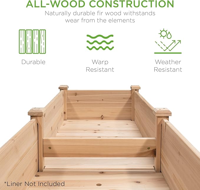 Best Choice Products 72x23x30in Raised Garden Bed, Elevated Wood Planter Box Stand for Backyard, Patio, Balcony w/Divider Panel, 6 Legs, 300lb Capacity - Natural