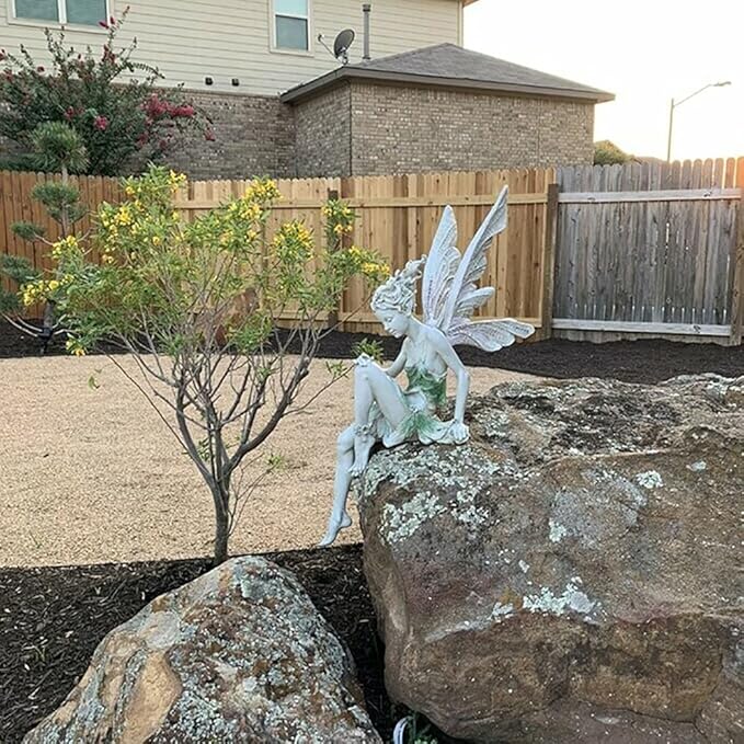 Angel Figurine Outdoor Garden Fairy Statue, 9 ''Garden Sculpture Resin Angel Craft Home Table Ornaments for Lawn Yard Art Porch Patio Decorations Christmas Housewarming Garden Gift (White)