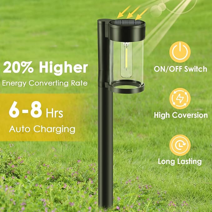Solar Pathway Lights Outdoor, 10 Pack Metal & Glass Solar Lights Outdoor Waterproof Landscape Path Lights Solar Lights for Outside Yard Lawn Walkway Driveway Garden Decor