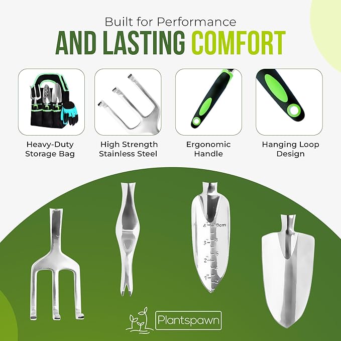 23-Piece Gardening Tools Set with Bag – Heavy-Duty Rust-Proof Hand Tools with Plastic Handles Includes 15 Plant Tags – Ideal Gift for Women, Men, Mom, Dad & Gardeners