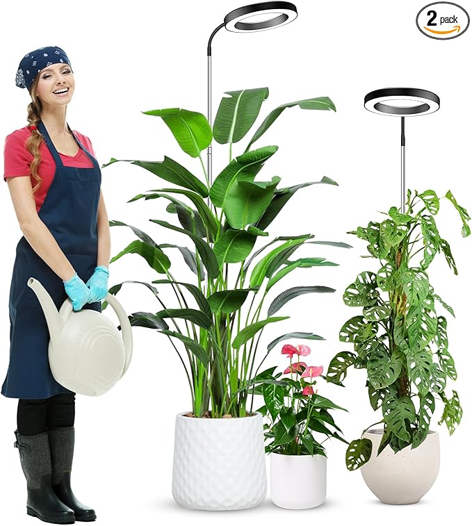wolezek Grow Lights for Indoor Plants Full Spectrum, 80 LEDs 3 Colors Grow Light, 65in Plant Lights for Indoor Growing with 360°Gooseneck, 6/12/16H Timer, 5 Brightness, Height Adjustable, Black Pair