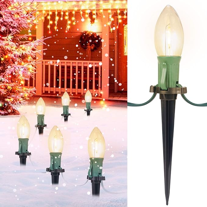 C9 Christmas String Lights Outdoor - 25.7 Feet 20 LED Pathway Lights, Connectable Waterproof Walkway Lights for Indoor Xmas Party Holiday Wedding Commercial Decorations, Warm White