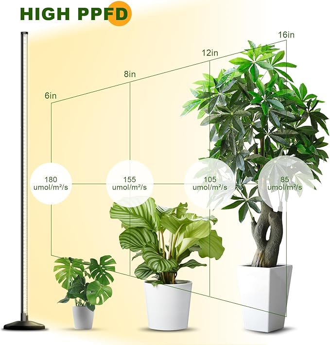 bedee LED Grow Light for Indoor Plants: 50 Inch Full Spectrum Plant Lights for Seed Starting with Timer and 10 Level Dimmable Standing Plant Growing Lamp for Greenhouse with Hanging Accessories