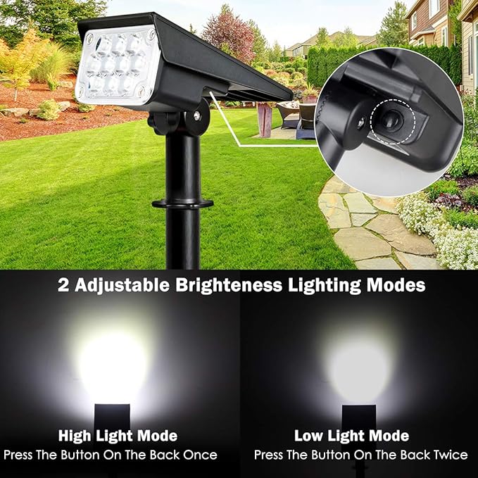 T-SUNUS 20 LED Solar Spotlights, IP65 Waterproof 2-in-1 Outdoor Solar Landscape Light for Yard Garden Driveway Porch Walkway Pool Patio 2 Pack Cold White