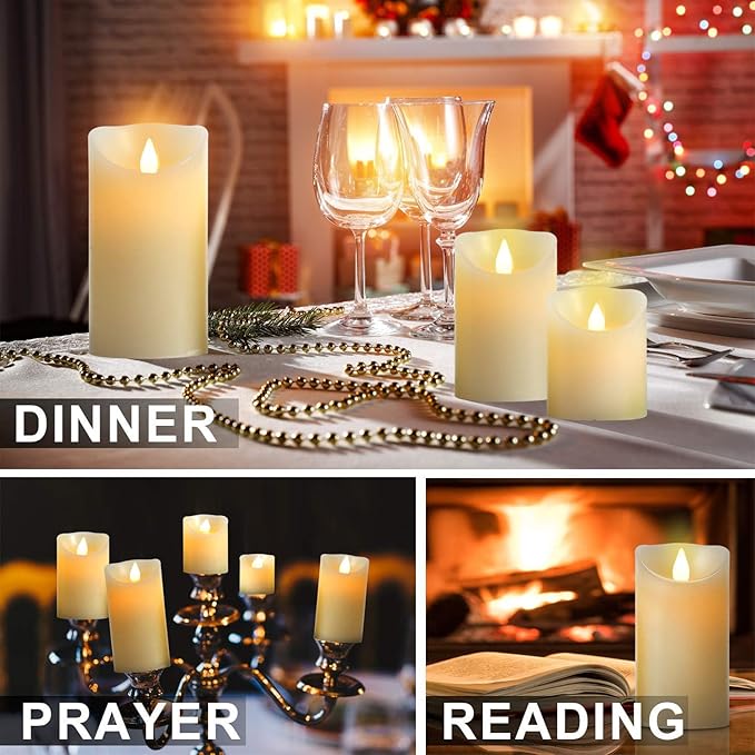 Tappovaly Flameless Flickering Battery Operated Candles 3pack Real Wax Pillar LED Candles with 10-Key Remote Control and 24 Hours Timer for Wedding, Party, Home Decoration (Ivory)