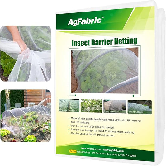 Agfabric Garden Netting 8'x10' Insect Pest Barrier Bird Netting for Garden Protection,Row Cover Mesh Netting for Vegetables Fruit Trees and Plants,White