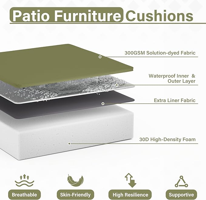 Patio Chair Cushions 22 X 22 X 4 Inch Waterproof Outdoor Seat Cushions for Patio Furniture, Outdoor Sofa Couch Pads with Ties & Handle, Set of 2, Light Green