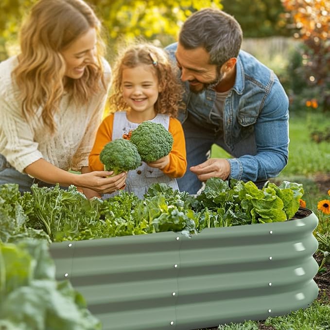 6x2x1ft Oval Galvanized Raised Garden Bed Outdoor 9-in-1 Large Metal Modular Planter Box Raised Beds for Gardening,Vegetables,Fruits,Flowers & Herbs (Green)