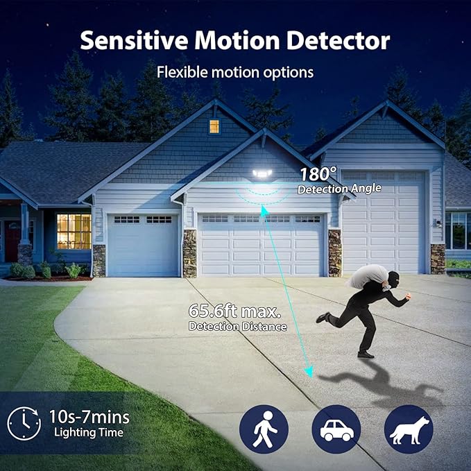 iMaihom 100W Motion Sensor Light Outdoor, 9000LM 6500K LED Security Floodlights, 3 Adjustable Head Motion Detection Light IP65 Waterproof for Yard Garage (Black)