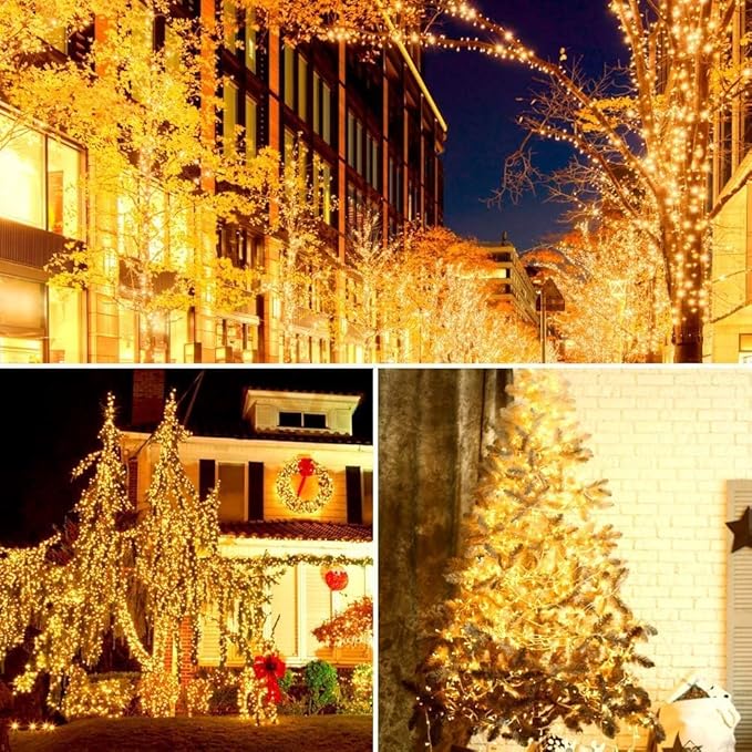 Quntis 328ft 500 LED Christmas String Lights, Waterproof Outdoor/Indoor Fairy Lights 8 Modes Plug in, Warm White Clear Wire for Home Bedroom Wedding Party Holiday Garden Tree Decorations Lighting