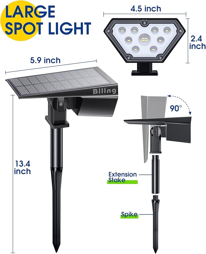 Biling Solar Spot Lights Outdoor, 2-in-1 Solar Landscape Lights 12 LED Bulbs Solar Powered Lights IP67 Waterproof Adjustable Wall Light for Patio Pathway Yard Garden Driveway Pool - Warm White