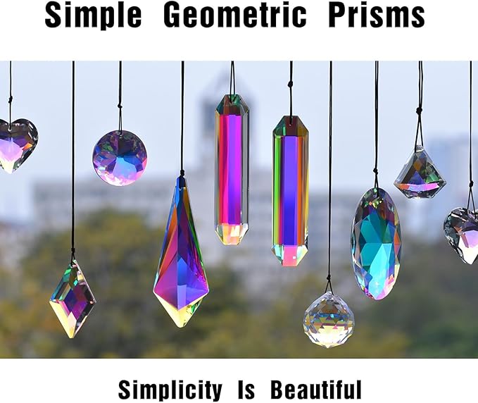 2PCS 5" Large Suncatchers Crystal Prisms, STINO Hanging Sun Catcher with Glass Prism, Rainbow Maker for Windows, Room, Garden Fantasy Aesthetic Home Decor (1, Rectangle ABColor 2Pcs)