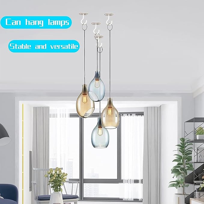 Ceiling Hooks for Hanging Plants-Metal Heavy Duty Wall Mounted Hangers for Hanging Bird Feeders, Planters, Wind Chimes, Include Professional Drywall Anchors (Pure White) 3 Pack