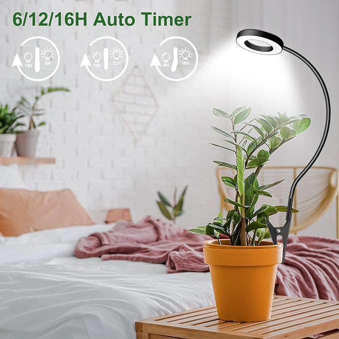 wolezek 2 in 1 Grow Lights for Indoor Plants, 3 Colors Plant Lights for Indoor Growing with 360° Gooseneck, 48 LEDs Full Spectrum Plant Grow Lights Indoor, 6/12/16H Timer, 5 Brightness, Black 2 Pack