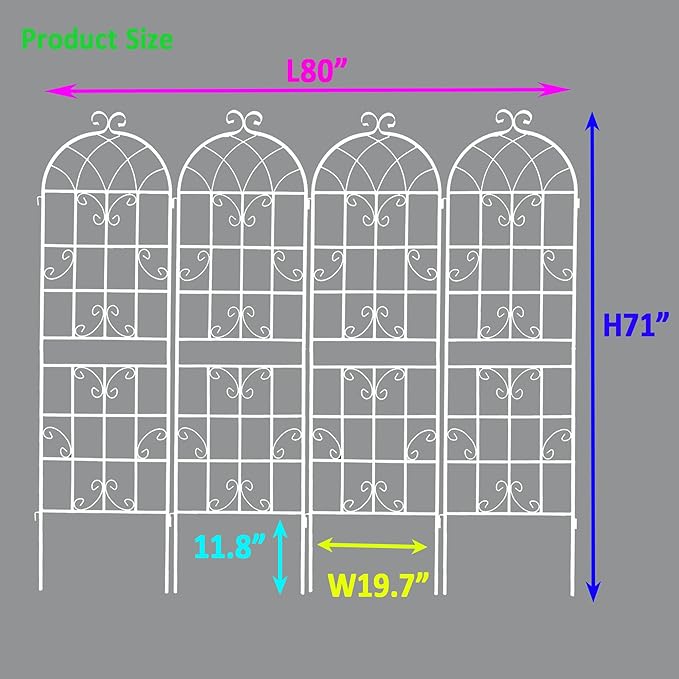 Metal Garden Trellis Rustproof Trellis for Climbing Plants Outdoor Flower Support Butterfly Deco (Cream White-4 Pack, 71"x19.7")