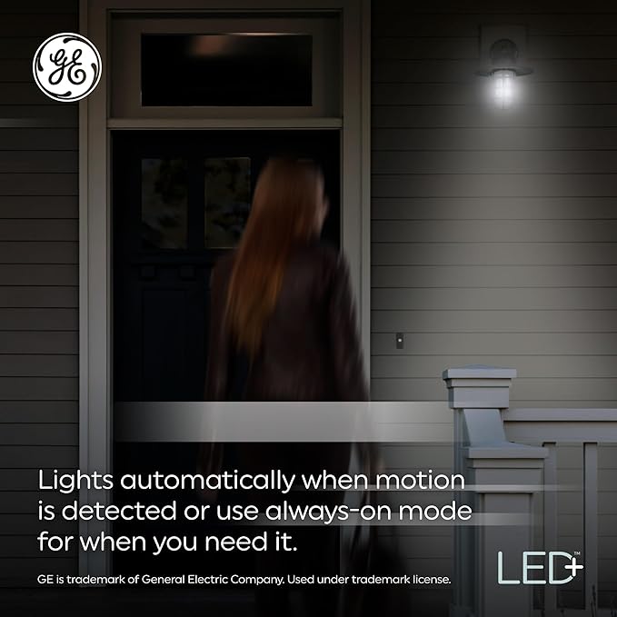 GE LED+ Motion Sensor LED Light Bulbs, 15W, PAR38 Outdoor Security Floodlight, Warm White (2 Pack)