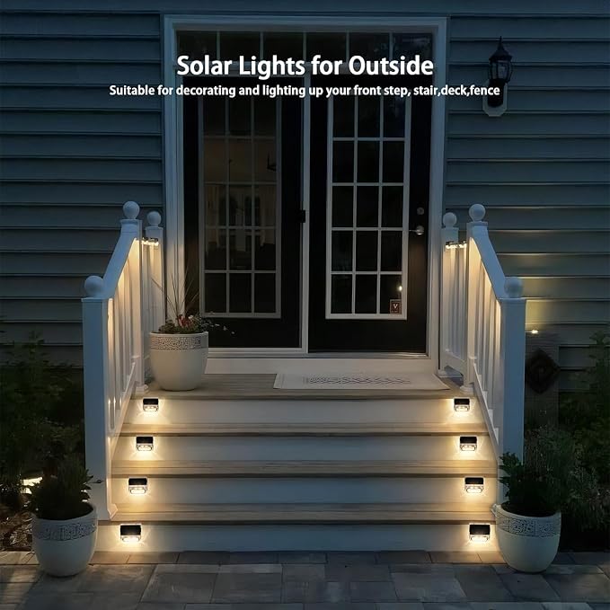 Solar Outdoor Lights, 8 Pack Solar Fence Deck Lights, Waterproof Outside Lighting for Step Railing Wall Pool Stair Yard Garden Patio Pool Decorations (Warm White)