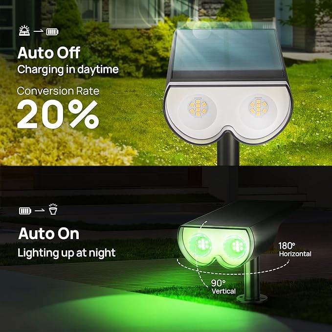 Consciot Solar Spot Lights Outdoor, 16 LEDs IP67 Waterproof Color Changing Solar Outdoor Lights, 8 Colors, Auto On/Off, 2-in-1 Adjustable Wall Lights for Garden Yard Pathway, 4 Pack(RGB)