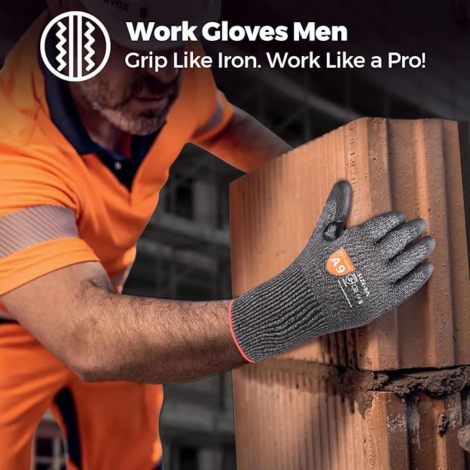 Donfri 3 Pairs A9 Cut Resistant Work Gloves for Men - Steel + HPPE Hybrid Safety Gloves for Men, ANSI Cut Level 9 Protection Flexible for Metal Glass Wood Construction Fishing