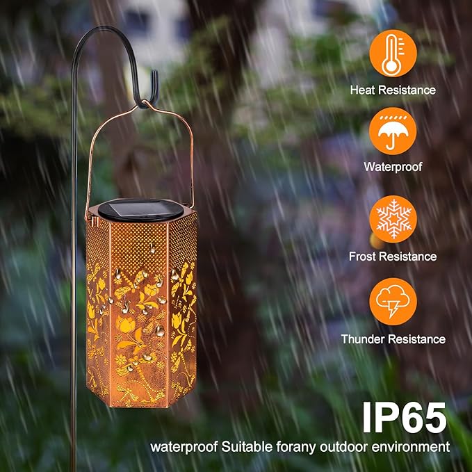 2 Pack Dragonfly Solar Lanterns Outdoor Waterproof - Birthday Gifts for Women, Men, Mom, Solar Lights Outdoor Hanging Garden Decor for Outside, Patio, Outdoor, Yard, Lawn, Balcony