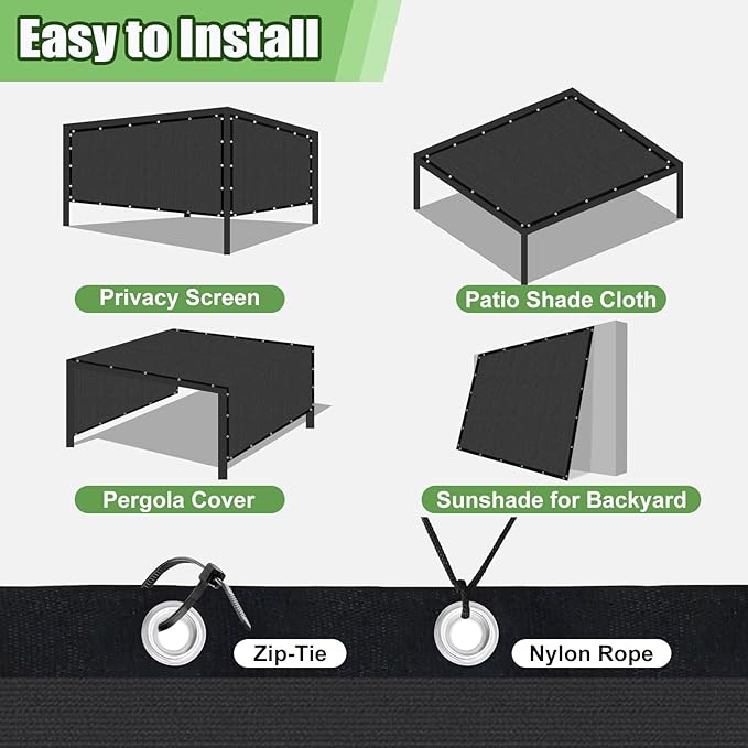 Outdoor 90% Sun Shade Cloth with Grommets, 8 X 8 FT Pergola Shade Cover for Garden Patio Carport Kennel Swimming Pool, Dark Grey (We Make Custom Size)