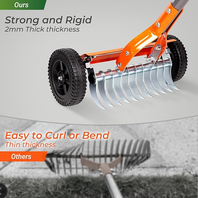 Walensee Dethatching Roller Rake with 76.8'' Adjustable Handle, 2mm Stainless Steel Blades, Heavy Duty Lawn Thatch Remover for Moss, Grass Clippings, Leaves & Debris – Ideal for Yard & Garden Cleanup