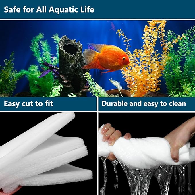 White Koi Pond Filter Pad Fine Bulk Roll- Cut to Fit - Durable Fish Pond Filter Media - Water Garden Aquariums Filter Material - 118" (9.8 ft) x 12" x 3/5" - 4/5" Thickness