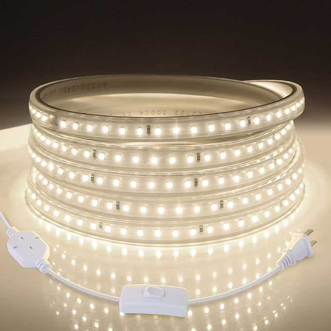 AIMENGTE Outdoor LED Strip Lights Plug in, Indoor Led Strip Lighting Waterproof, AC 110V, 240LEDs, 4000k Rope Lights for Garden, Patio, Living Room Cabinet Kitchen Mirror Lights (6.6ft, Daylight)