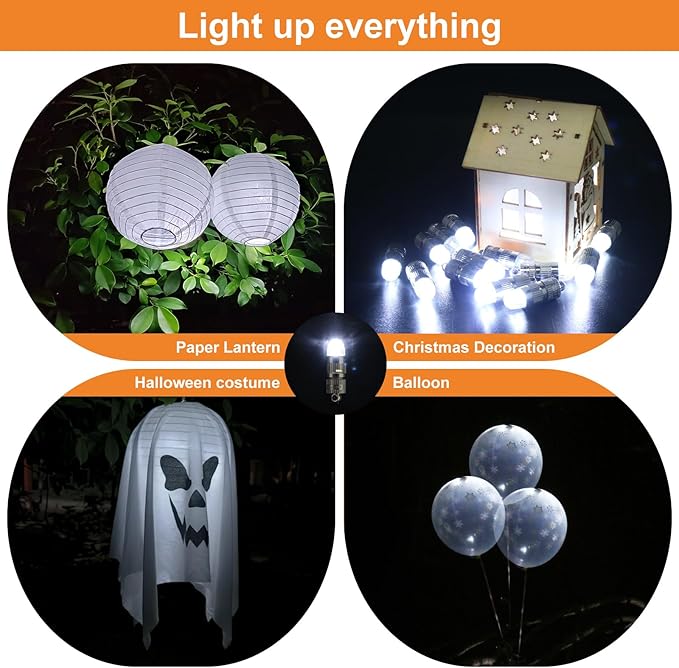 SumDirect Pack of 50 LED Mini Non-Blinking Lights for Paper Lanterns Balloons Floral Wedding Halloween Christmas Party Decoration Centerpieces (50, White)