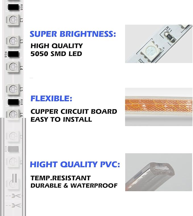5050-60 Type AC 110-120V LED Strip Lights, Flexible/Waterproof/Dimmable/Multi-Modes LED Rope Light + 23 Keys Remote for Home/Garden/Building Decoration (164ft/50m, Warm White 3500K)