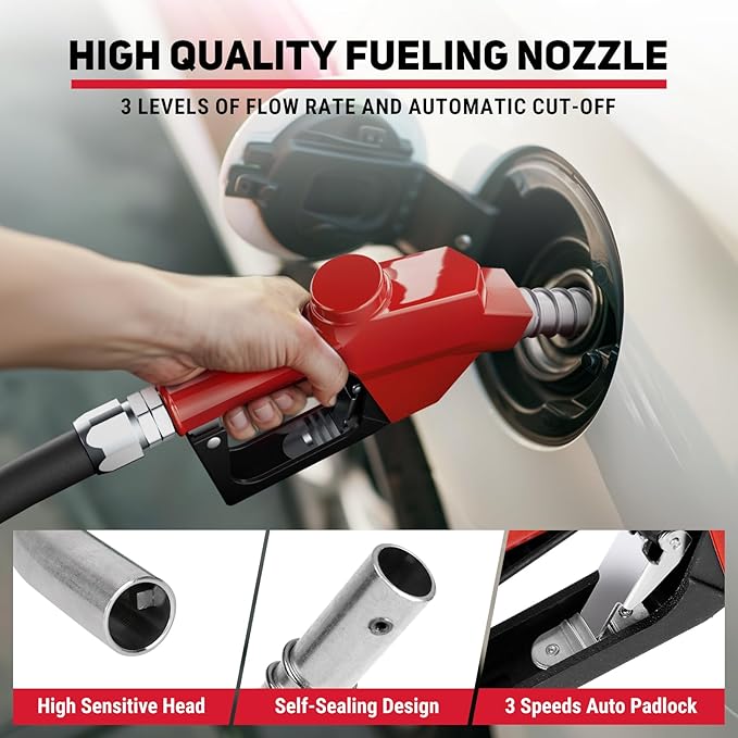 Diesel Fuel Hose Reel 1" x 50FT 300PSI Retractable Fuel Hose Reel Heavy-Duty Steel Ratchet Spring Driven Professional Diesel Hose Reel Auto Swivel Rewind with Fuel Nozzle for Vehicle Tank Truck Ship