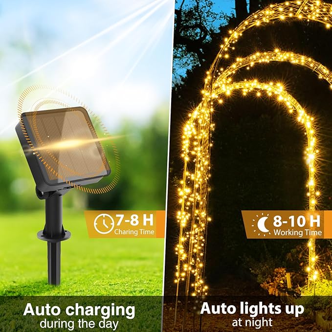 kolpop Solar Fairy Lights for Outside Waterproof, 3 Pack 96FT 240LED Solar Powered String Light Outdoor, 8 Modes Copper Wire Solar Twinkle Lighting for Tree Garden Yard Christmas(Warm White)