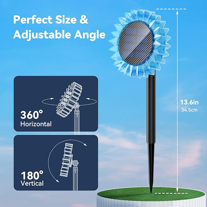 Solar Garden Lights - Upgraded Solar Sunflower Light, Ground/Wall 2 in 1, Solar Outdoor Lights Waterproof IP67,Garden Yard Patio Backyard Pathway Landscape Fence Wall Decoration, Warm White(2 Pack)