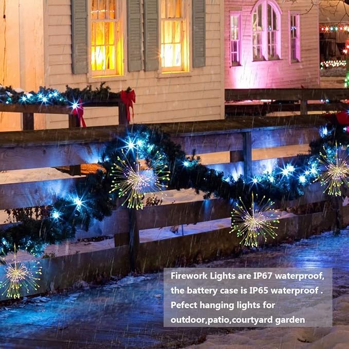 FOOING 4 Pack Firework Lights Led Copper Wire Star String Lights 8 Modes Battery Operated Fairy Lights with Remote,Wedding Decorative Hanging Lights for Party Patio Garden Decoration