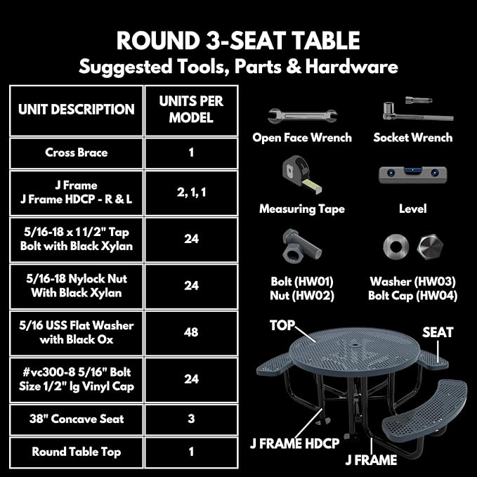 Heavy-Duty Portable Outdoor Picnic Table with Umbrella Hole, Punched Steel Patio Dining Furniture Made in America (46" Round Top, Textured Purple)