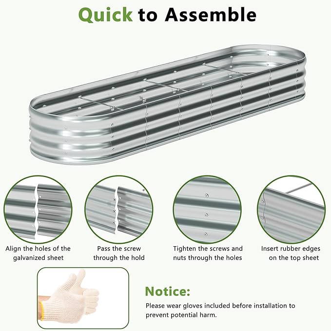 zizin 2 Pack Galvanized Raised Garden Bed Metal Oval Raised Garden Beds Outdoor Planter Box for Vegetables (4x2x1FT, Silver)