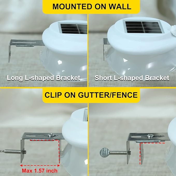 ROSHWEY Gutter Lights Solar Powered, 6 Pack Solar Patio Decor Lights with 9 LED Waterproof Fence Light for Eaves Garage Garden Landscape Pathway (Cool White)