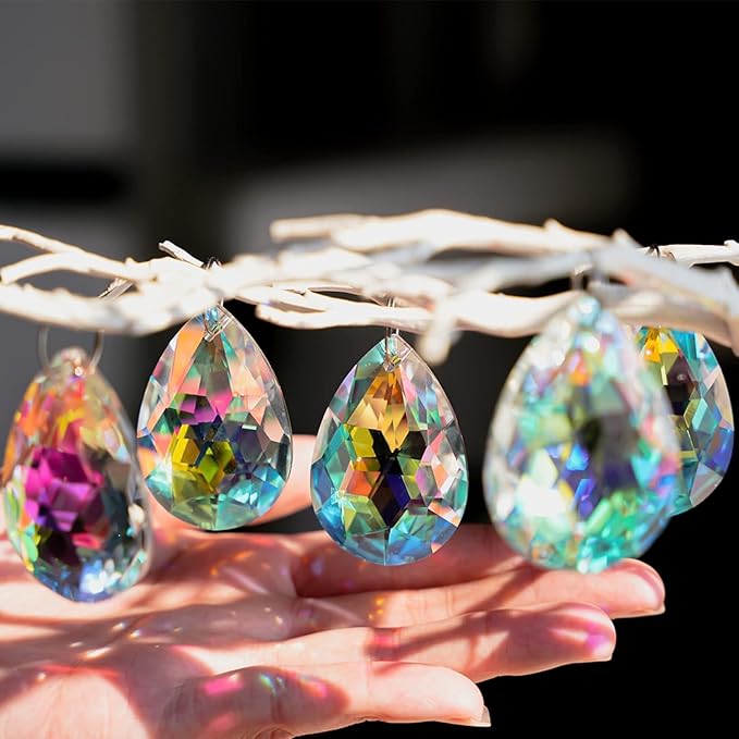 10pcs 50mm Chandelier Crystal Prisms Pendants,Colorful Bauhinia Ornament Chandelier Parts,Suncatcher Hanging Crystals for Lamp Window Christmas Tree Decoration