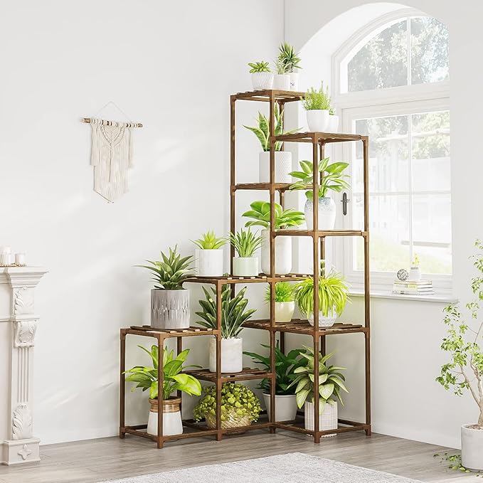 Bamworld 55“ Tall Plant Stand Indoor Outdoor Corner Plant Shelves Wood Plant Holder for Living Room Flower Stand Plant Rack for Multiple Plants Living Room Patio Balcony Garden 05D