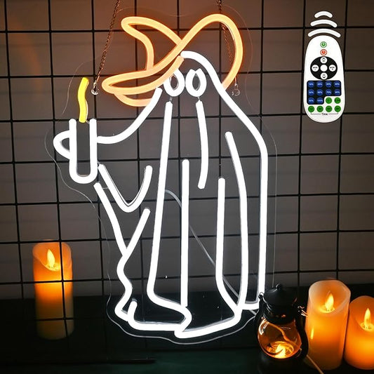 Ghost Neon Sign Wall Decor, Ghost Neon Light Bedroom Wall Decor Suitable for Kids Game Room Man Cave Birthday Halloween Decoration Gift