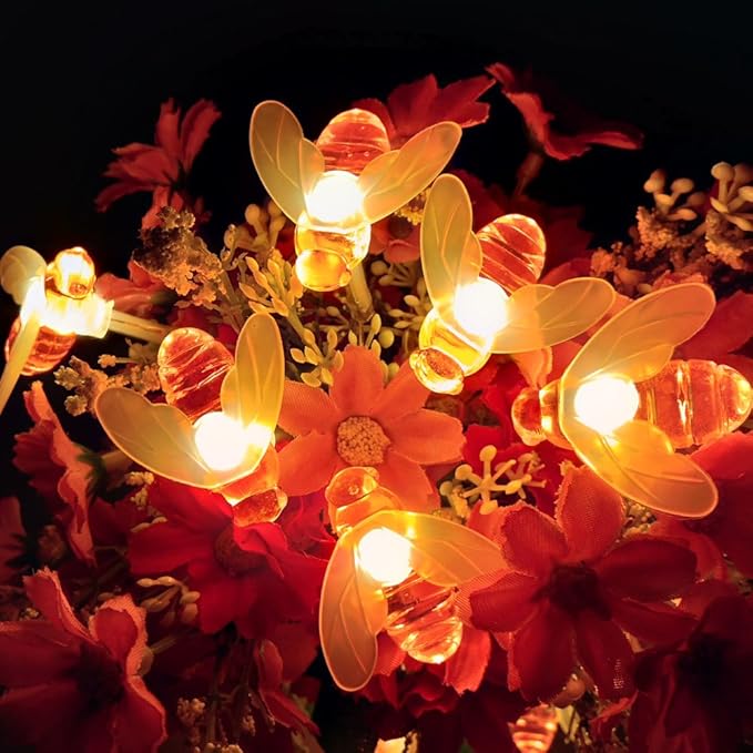 Solar Bee String Lights, 21Ft 30 Led Bee Shape Fairy String Lights Solar Operated String Lights for Garden, Patio, Lawn Decoration (Warm White)