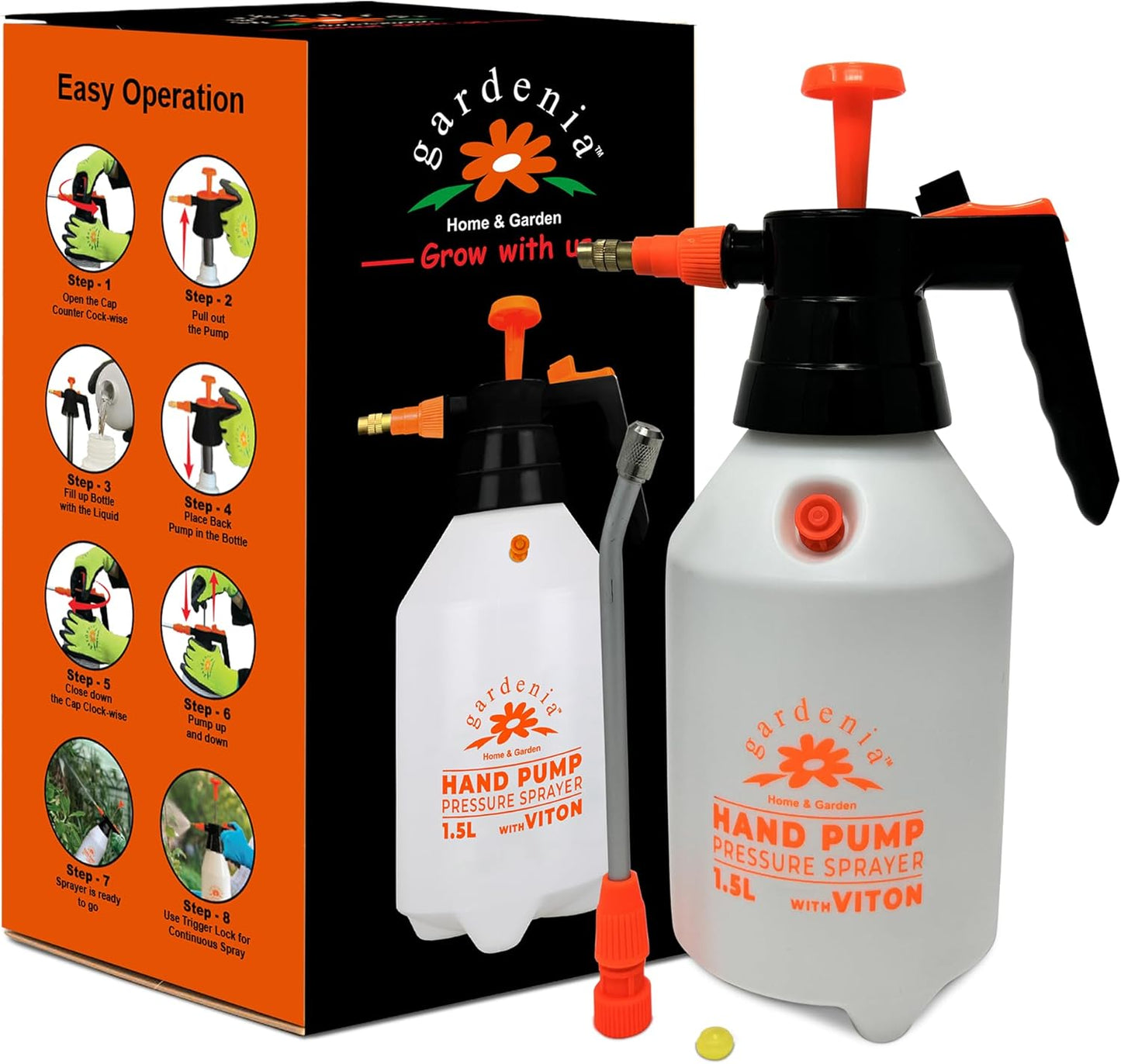 Handheld Pumping Sprayer Viton Seals Sprayers in Lawn and Garden, Spray Bottles for Cleaning Chemical Sprayer Continuous Spray Bottle for Plants 1.5L (0.4 Gal/51oz)