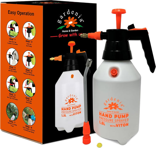 Handheld Pumping Sprayer Viton Seals Sprayers in Lawn and Garden, Spray Bottles for Cleaning Chemical Sprayer Continuous Spray Bottle for Plants 1.5L (0.4 Gal/51oz)
