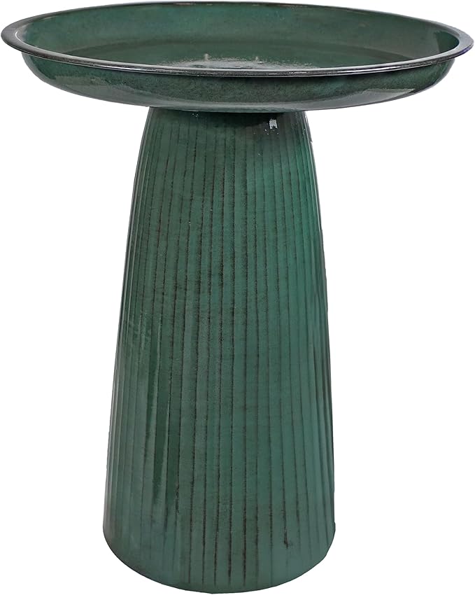 Sunnydaze Gleeful Garden Metal Bird Bath for Outdoors - Large Decorative Iron Birdbath - 23-Inch - Green Glaze